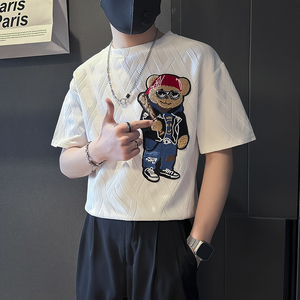 夏季刺绣修身短袖T恤衣服男士社会小伙店主风B323-DT40-P48控68图片