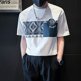 撞色男士短袖t恤拼接刺绣社会小伙店主风夏季半袖B323-DT55-P58，男装T恤，星座301C（原B323）