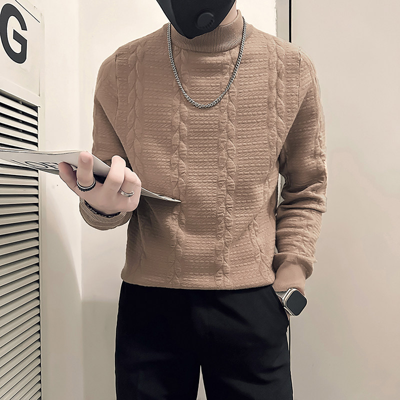 社会小伙毛衣男中领高级感英伦提花店主风加厚打底衫B323-M47-P78,男装T恤,星座301C（原B323）