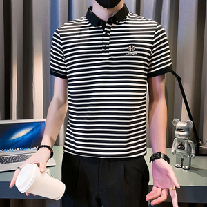 短袖polo衫男潮牌条纹刺绣修身社会小伙男装B323/PL08/P58控78图片