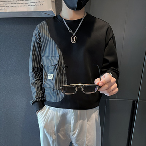 条纹拼接真口袋卫衣男设计感潮牌社会小伙长袖外套B323/WY09/P58图片