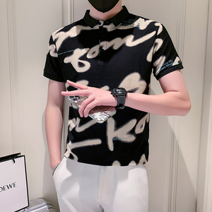 社会小伙短袖polo衫男修身字母印花时尚潮流PL02/P55控75图片