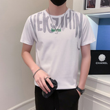 社会小伙短袖T恤男潮牌圆领字母印花刺绣修身DT14/P38控58，男装T恤，星座301C（原B323）