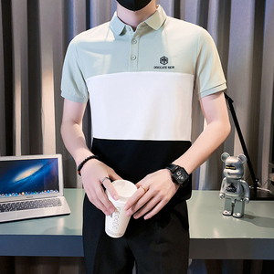 拼接polo衫男短袖潮牌修身高级感社会小伙T恤B323/PL07/P58控78图片