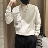 抖音卫衣男社会小伙潮牌条纹拼接圆领外套时尚B323-WY09B-P58，女装短外套，星座301C（原B323）