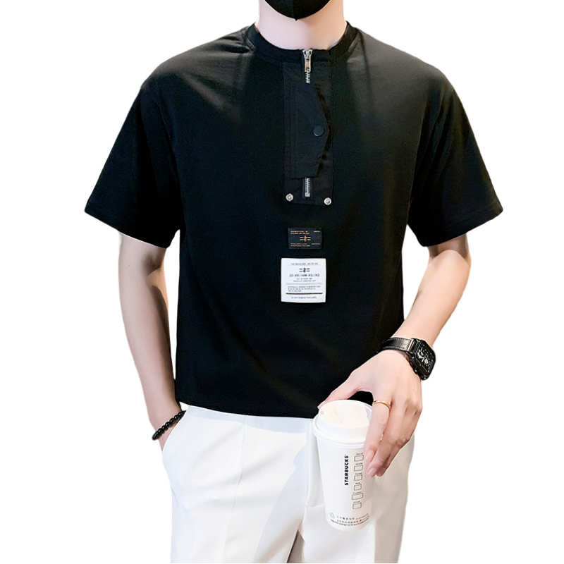 社会小伙潮牌痞帅半拉链短袖T恤男宽松半截袖B323/DT23/P58控78,男装T恤,星座301C（原B323）