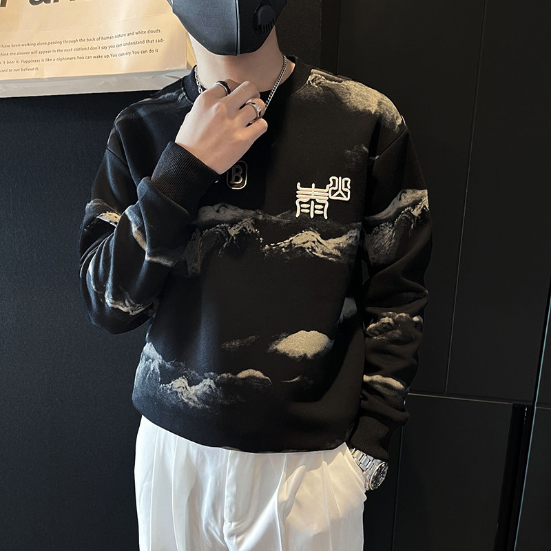 泰山印花刺绣卫衣男潮牌社会小伙高级感痞帅外套B323/WY13/P65,男装卫衣,星座301C（原B323）