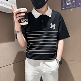 B323-PL23-P55控75社会小伙短袖POLO衫男店主风时尚条纹半袖衣服，男装Polo衫，星座301C（原B323）