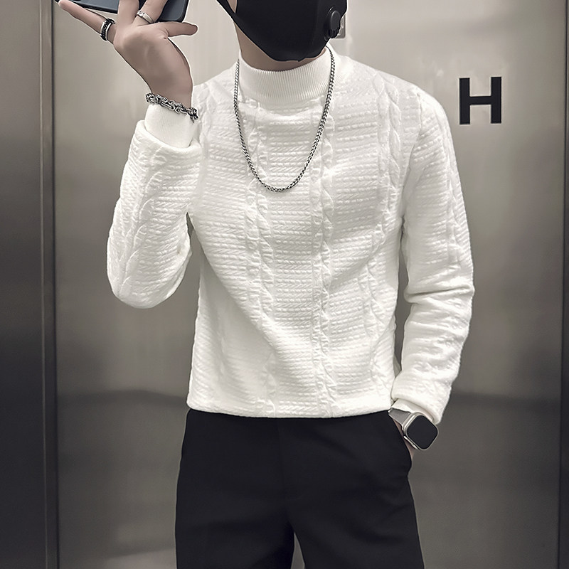 社会小伙毛衣男中领高级感英伦提花店主风加厚打底衫B323-M47-P78图片