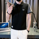 拼接polo衫男短袖潮牌修身社会小伙字母刺绣B323/PL09/P58控78，男装Polo衫，星座301C（原B323）