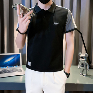 拼接polo衫男短袖潮牌修身社会小伙字母刺绣 B323/PL09/P58控78图片