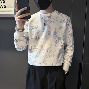 潮牌彩色印花卫衣男圆领长袖社会小伙店主风B323/WY18B/P58控78图片