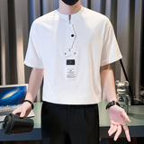 社会小伙潮牌痞帅半拉链短袖T恤男宽松半截袖B323/DT23/P58控78，男装T恤，星座301C（原B323）