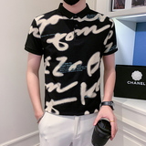 社会小伙短袖polo衫男修身字母印花时尚潮流PL02/P55控75，男装Polo衫，星座301C（原B323）