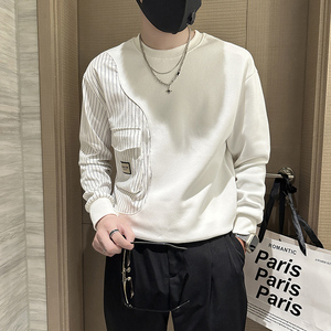 抖音卫衣男社会小伙潮牌条纹拼接圆领外套时尚B323-WY09B-P58