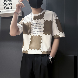 衣服男2025年新款短袖t恤印花社会小伙店主风B323-DT34-P48控68,天气与适合衣服搭配图片