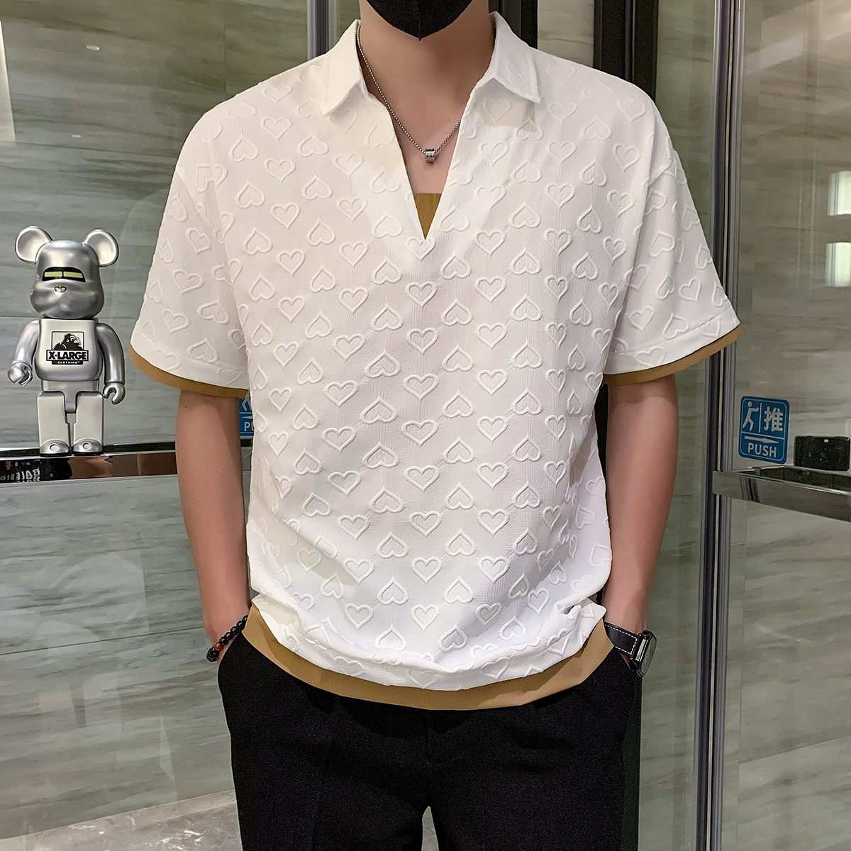 假两件短袖t恤POLO衫男潮牌高级感拼接提花社会小伙PL15/特P45,男装Polo衫,星座301C（原B323）