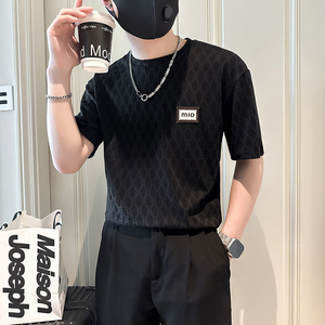 B323-DT51-P48控68短袖T恤男社会小伙店主风圆领时尚潮牌半袖衣服图片