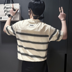 夏季条纹T恤男宽松高级痞帅社会小伙店主风B323-DT45-特P58控78图片