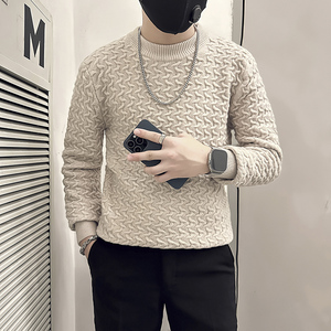 社会小伙毛衣男高级感圆领肌理感加厚针织衫B323-M53-P58控78图片
