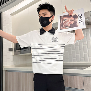 B323-PL23A-P55控75高级感短袖polo衫男潮牌潮流个性社会小伙T恤图片