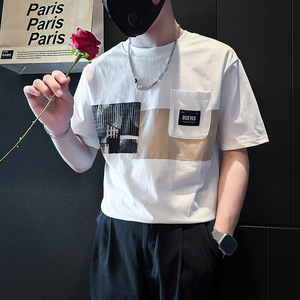 B323-DT62-P58控78短袖T恤男社会小伙店主风圆领潮流半袖衣服图片