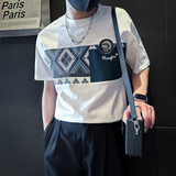 撞色男士短袖t恤拼接刺绣社会小伙店主风夏季半袖B323-DT55-P58，男装T恤，星座301C（原B323）