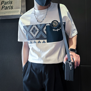 撞色男士短袖t恤拼接刺绣社会小伙店主风夏季半袖B323-DT55-P58图片