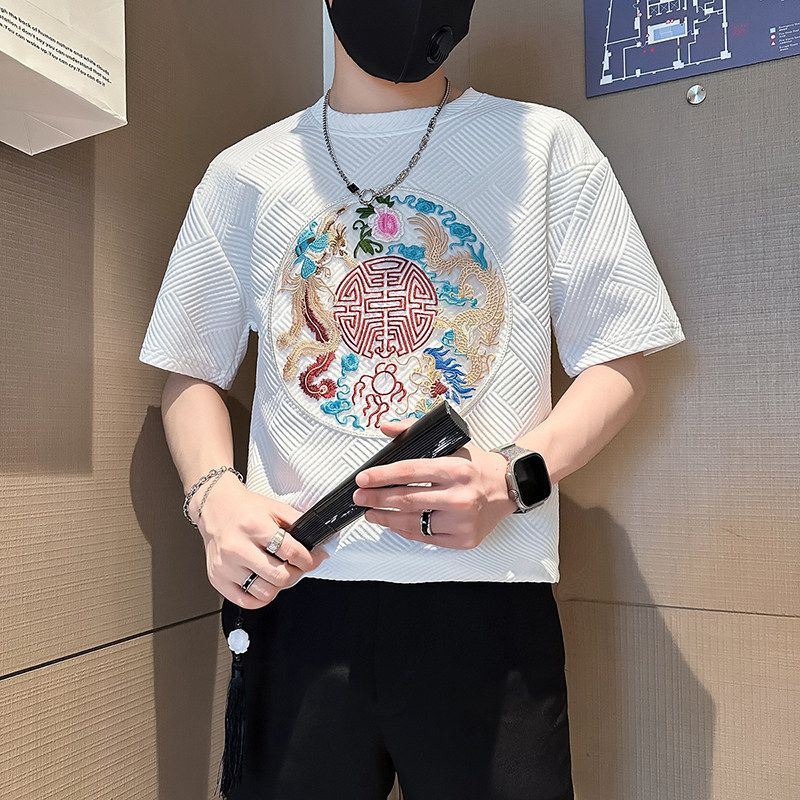 B323-DT71-P48控68社会小伙短袖T恤男店主风风绣标百搭半截袖,男装T恤,星座301C（原B323）