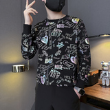 潮牌彩色印花卫衣男圆领长袖社会小伙店主风B323/WY18B/P58控78，男装卫衣，星座301C（原B323）