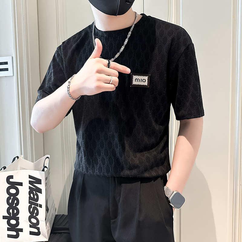 B323-DT51-P48控68短袖T恤男社会小伙店主风圆领时尚潮牌半袖衣服,男装T恤,星座301C（原B323）