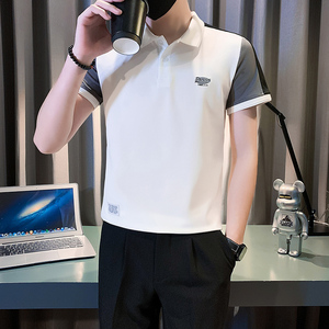 拼接polo衫男短袖潮牌修身社会小伙字母刺绣 B323/PL09/P58控78图片