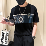 撞色男士短袖t恤拼接刺绣社会小伙店主风夏季半袖B323-DT55-P58，男装T恤，星座301C（原B323）