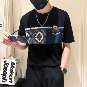 撞色男士短袖t恤拼接刺绣社会小伙店主风夏季半袖B323-DT55-P58图片