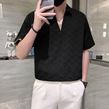 假两件短袖t恤POLO衫男潮牌高级感拼接爱心提花黑色PL15/特P45，男装T恤，星座301C（原B323）