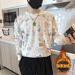 社会小伙卫衣男圆领印花加绒加厚外套B323-WY18R-常规P58加绒P68图片