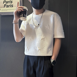 夏季痞帅短袖t恤男五角星提花社会小伙店主风B323-DT33-P48控68，男装T恤，星座301C（原B323）