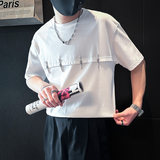 短袖T恤男拼接织带社会小伙店主风男生高级感痞帅B323-DT54-P58，男装T恤，星座301C（原B323）