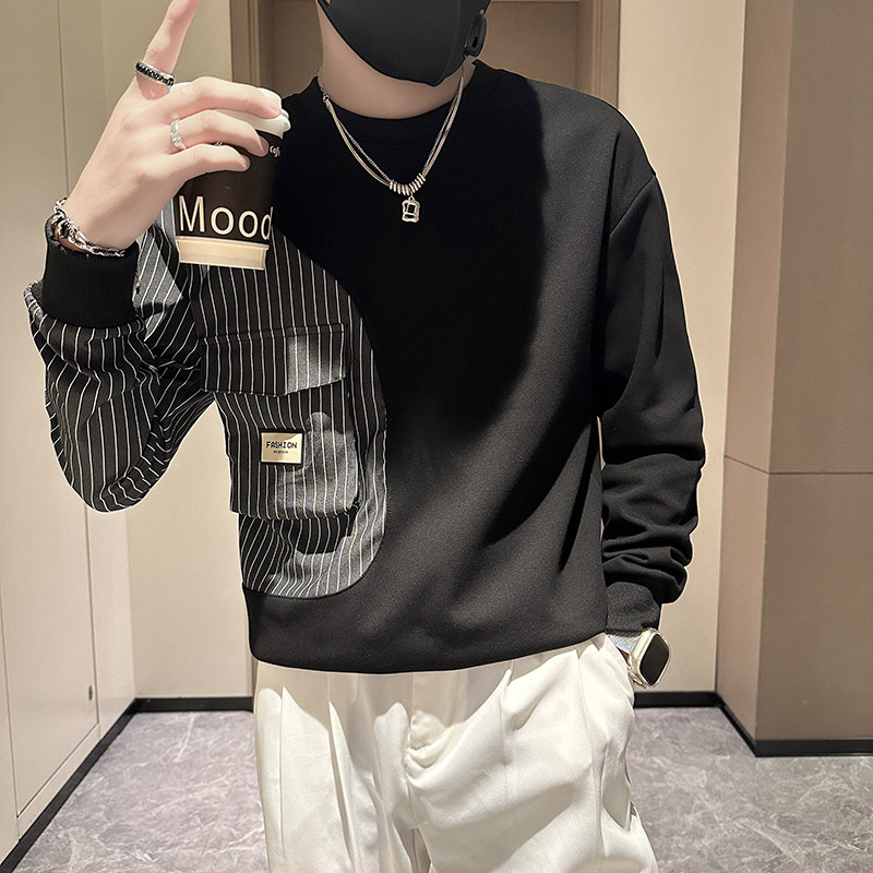 抖音卫衣男社会小伙潮牌条纹拼接圆领外套时尚B323-WY09B-P58,女装短外套,星座301C（原B323）