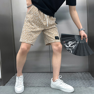 B323-DK21-特P48控69社会小伙店主风潮流菱形格子休闲短裤五分裤图片