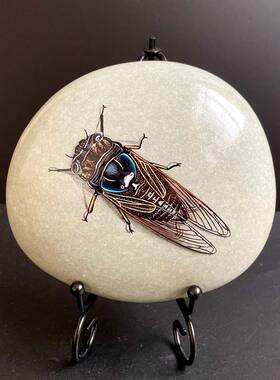 石头摆件中式书房纯手绘石头画