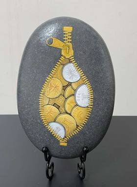 石头摆件中式办公室纯手绘