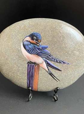 石材摆件现代书房手绘饰品