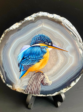 玛瑙片摆件现代简约办公室纯手绘