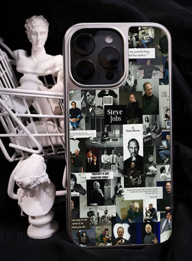 乔布斯照片合集手机壳大孔电镀黑框碳纤纹二合一磁吸适用苹果17promax华为小米14PROP60PROMATE70PROPLUS