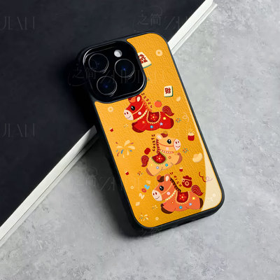 苹果17promax三马发财玻璃手机壳马年新年祝福有钱适用苹果华为小米MIX4荣耀400PROmate80proP80ULTRA