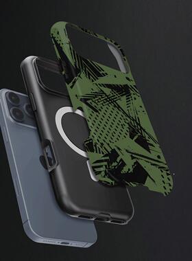 迷彩黑绿几何硬壳磨砂磁吸手机壳适用苹果iphone17promax华为VIVOX300PRO荣耀400PRO小米17PROMAX三星S25ULTR