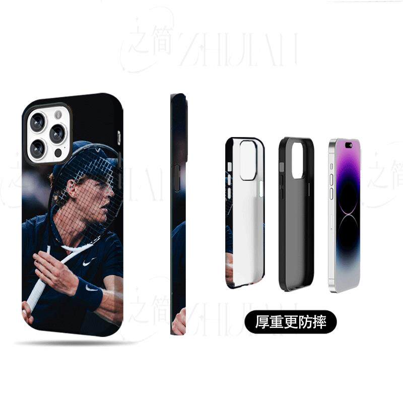 网球选手辛纳磨砂磁吸手机壳大孔亮面硬壳适用苹果iphone18promax华为PURAXVIEW华为NOVA9PROOPPOFINDX6PRO