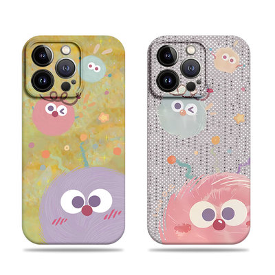 苹果17promax三只煤球菲林情侣手机壳适用苹果华为VIVOY77E真我gt8proFINDX8PROFINDX8至尊三星S24PLUS