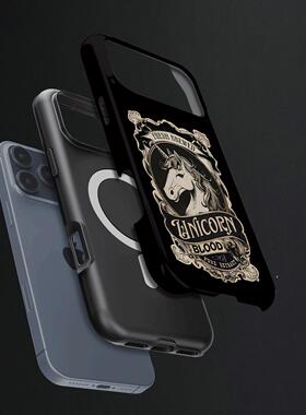 独角兽血酒标硬壳磨砂磁吸手机壳适用苹果iphone17promax华为OPPOFINDX9PROP70PROVIVOX200至尊P80PRO